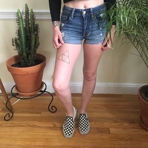 American Eagle distressed high rise shorties.